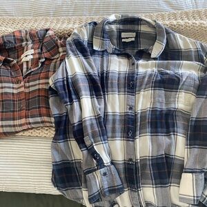 Treasure & Bond Plaid Button-Down Shirts - Blue and Brown **SELLING TOGETHER**